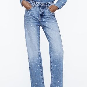 Zara Z1975 STRAIGHT CUT PEARL JEANS WITH A HIGH WAIST